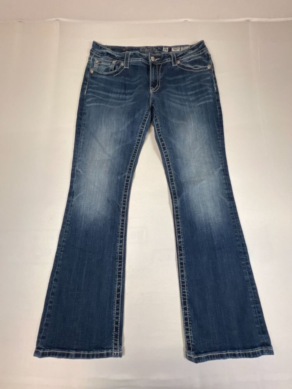Miss Me Women's 34 Bootcut Blue Denim Jeans Embellished Pockets Stretch